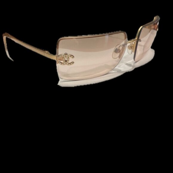 Chanel Rimless Shield Sunglasses Pink Gradient Gold CC Logo - Picture 1 of 10